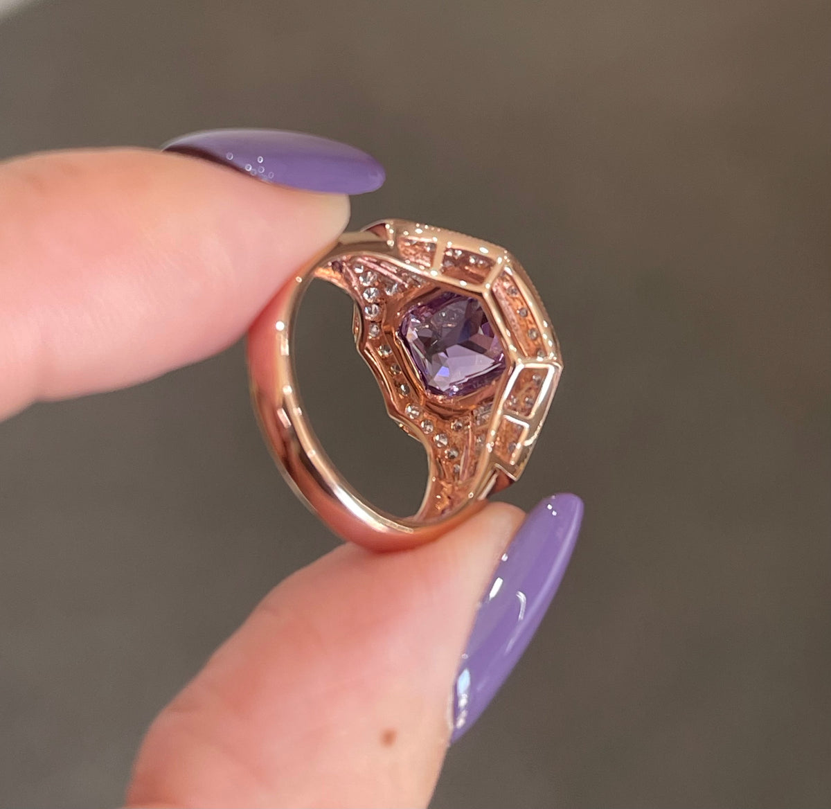 Art Deco Style Natural Pink Ceylon Sapphire Diamond Ring In 14ct Rose Gold