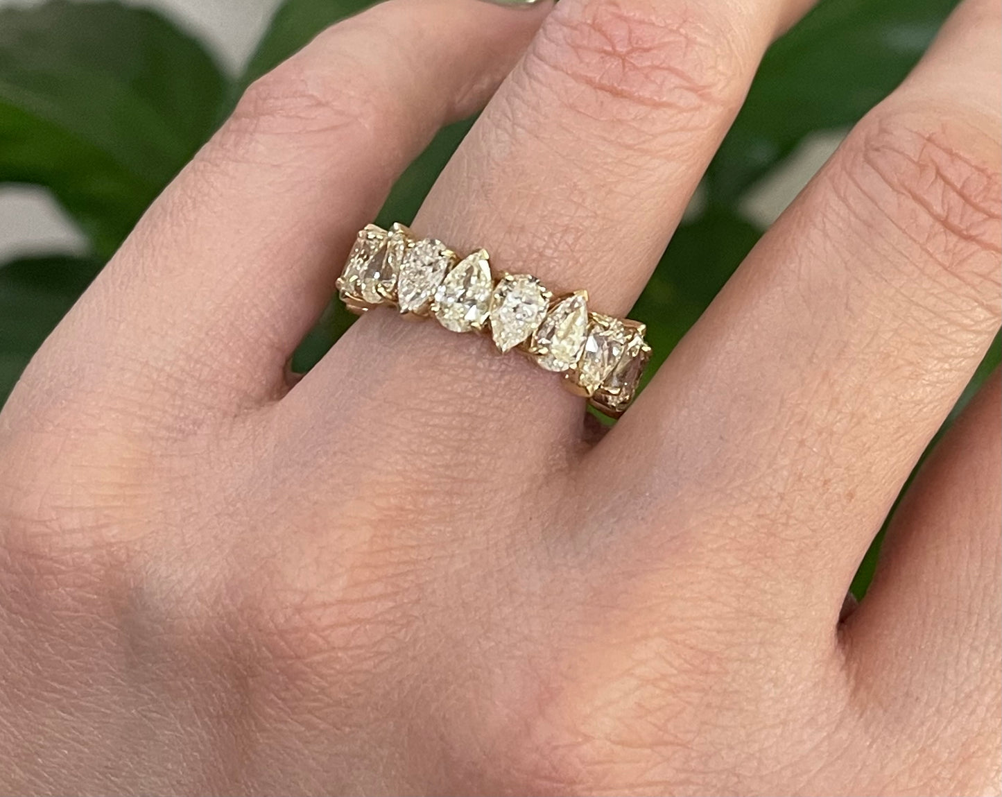 5.56ct Natural Teardrop Diamond Eternity Band -Circle Of Love Ring In 14ct Yellow Gold