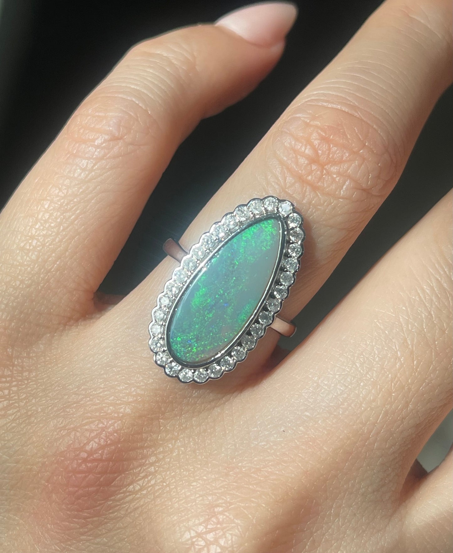 Natural Solid Lighting Ridge Opal Diamond Ring In 14ct White Gold