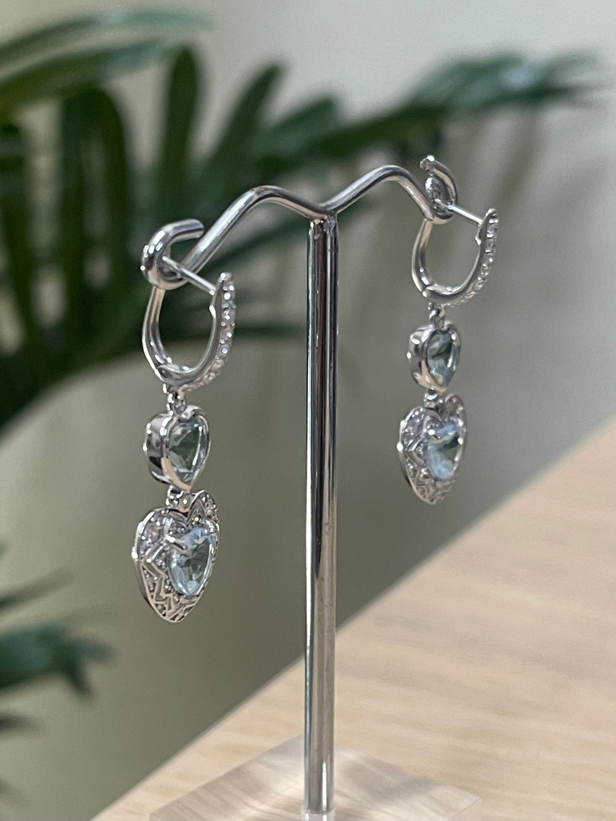 Heart & Soul Natural Aquamarine Diamond Drop Earrings In 14ct White Gold