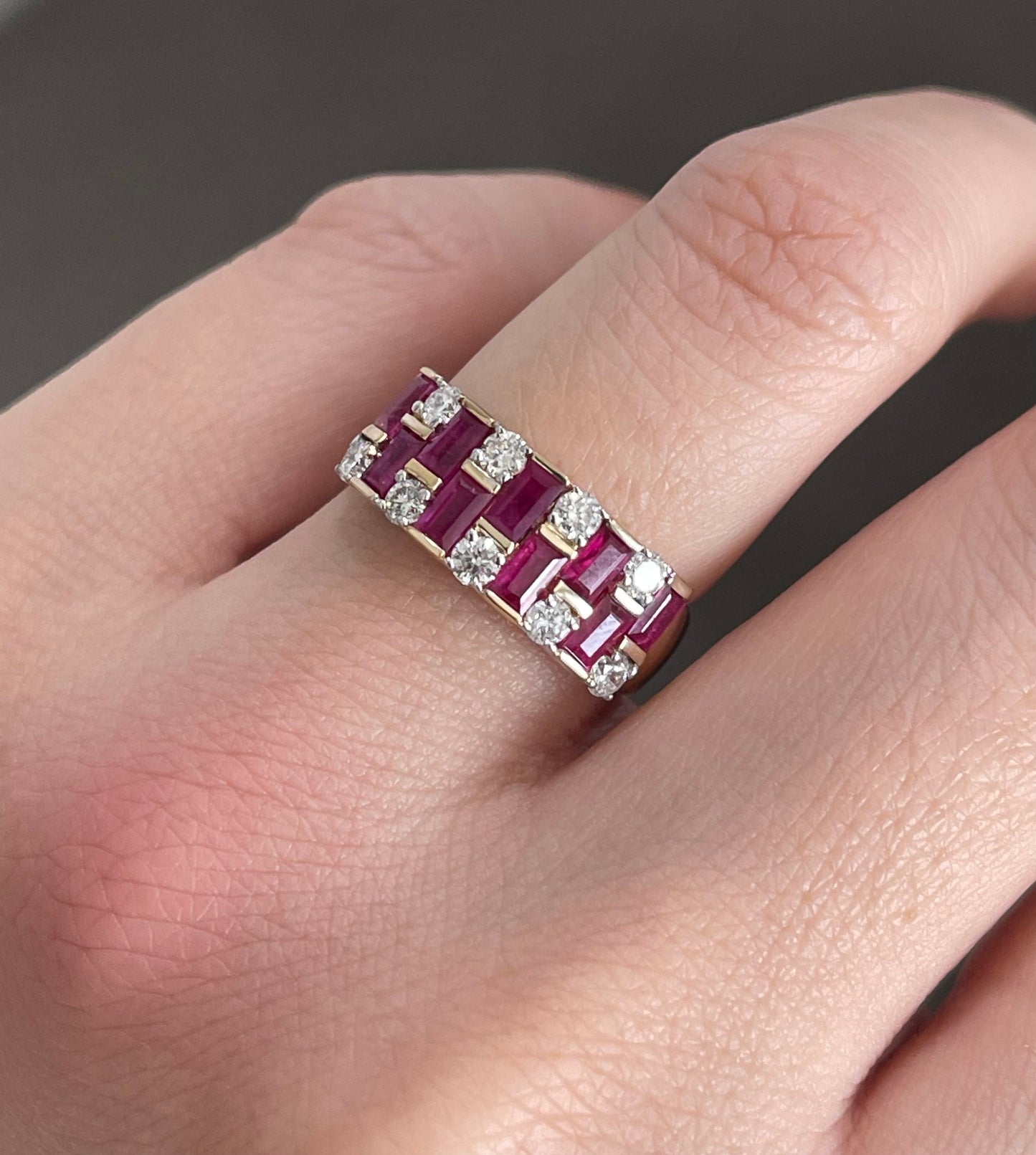 Natural Ruby Diamond Geometric Ring In 14ct Yellow Gold