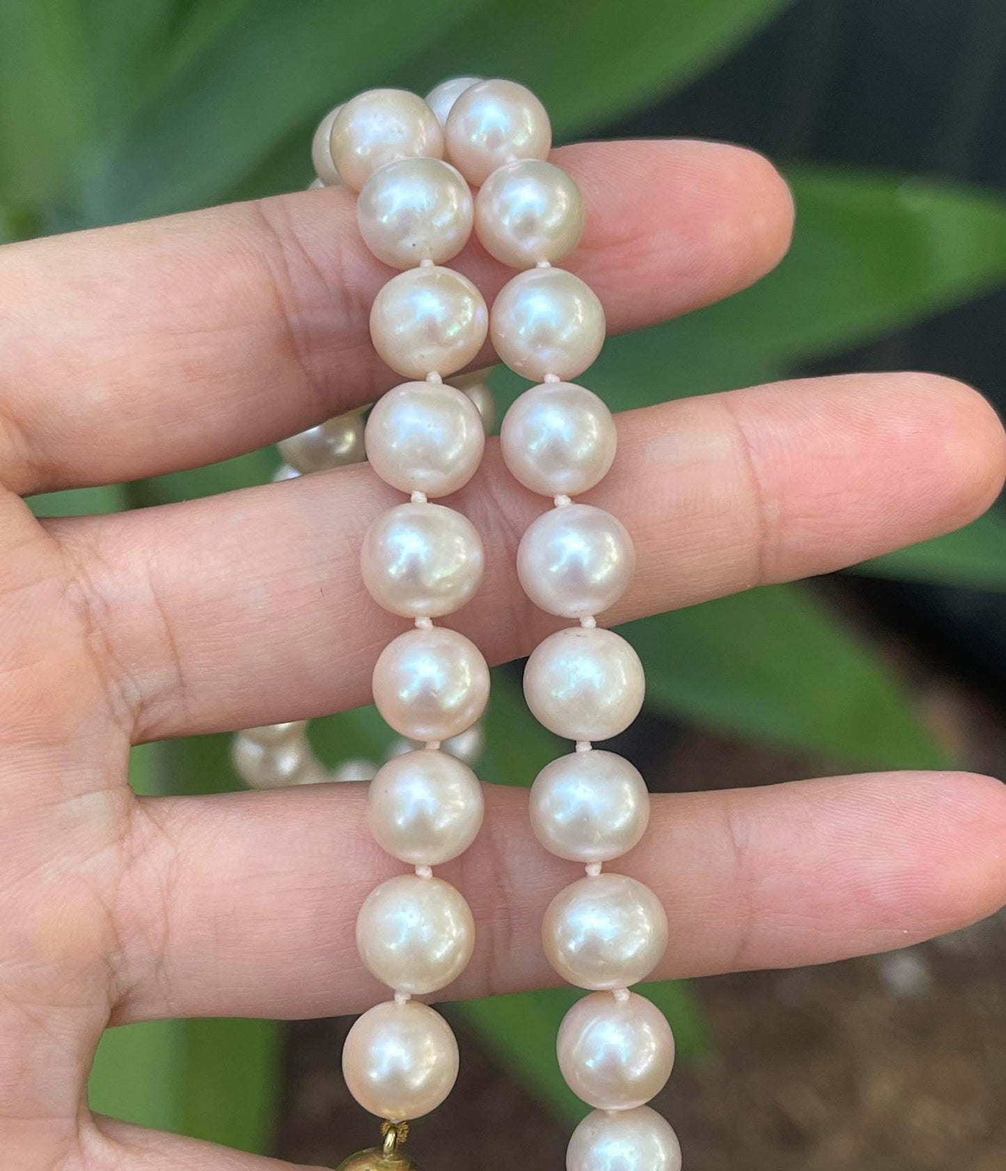 Vintage 9ct yellow gold genuine pink pearl necklace