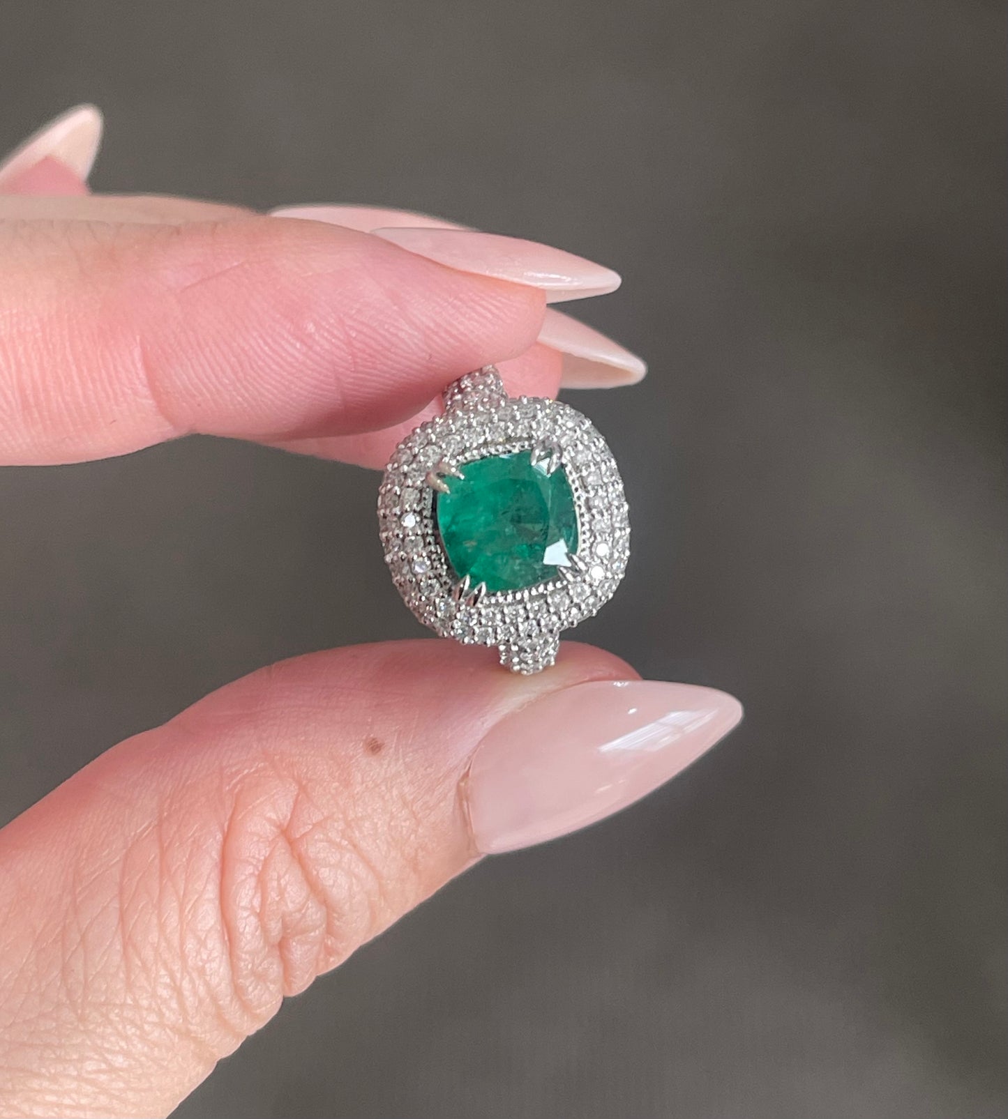 Natural Emerald Diamond Ring in 14ct White Gold