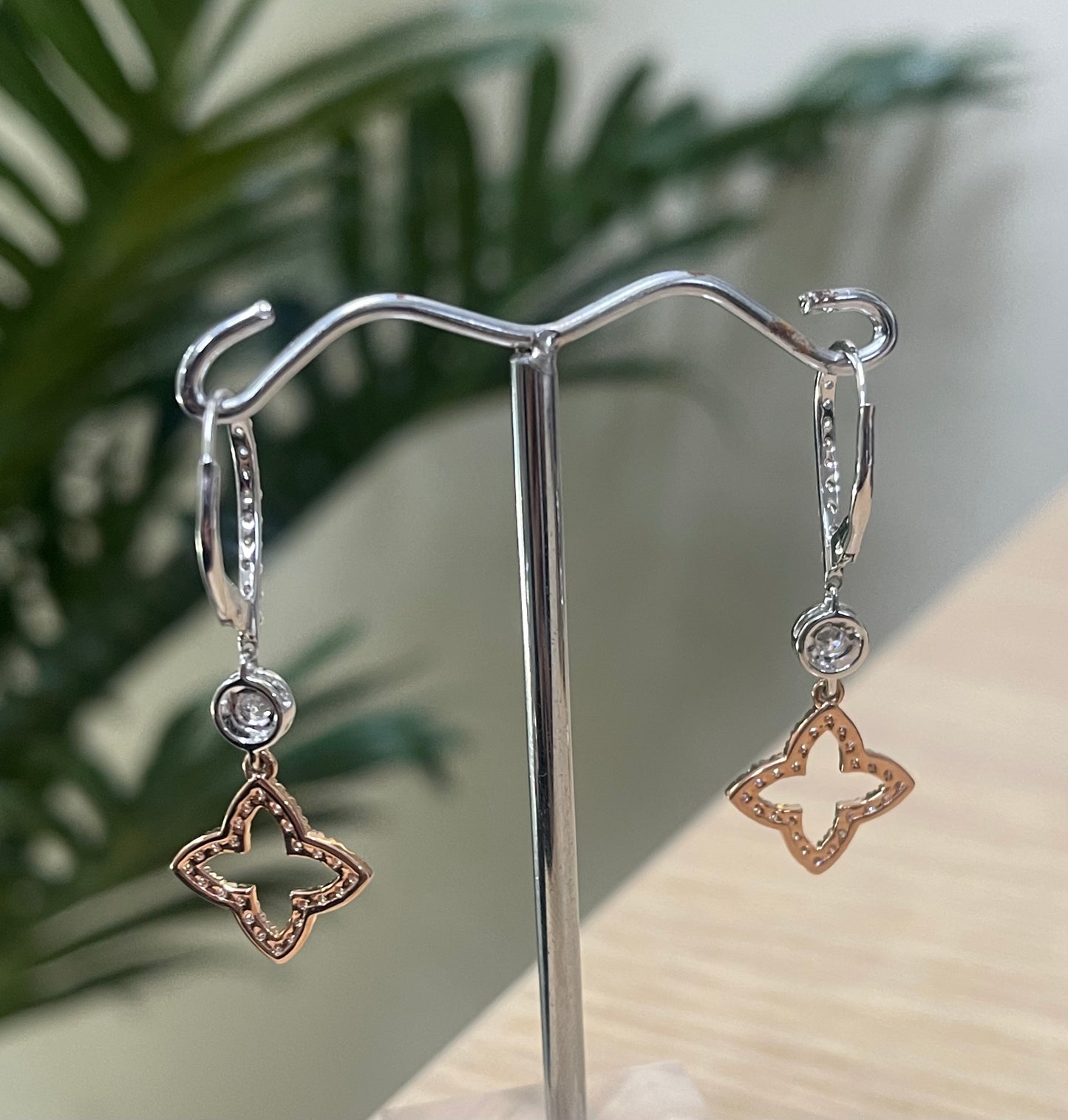 Rosé Lumière – Natural Pink & White Diamond Drop Earrings In 14ct White Gold & Rose Gold