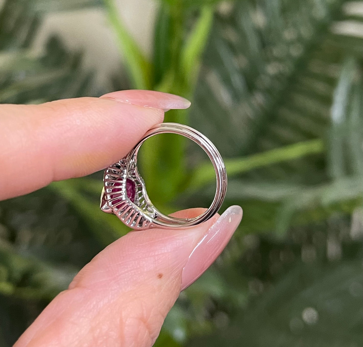 Art Deco Style 1.6ct Natural Marquise cut Ruby & Diamond Ring