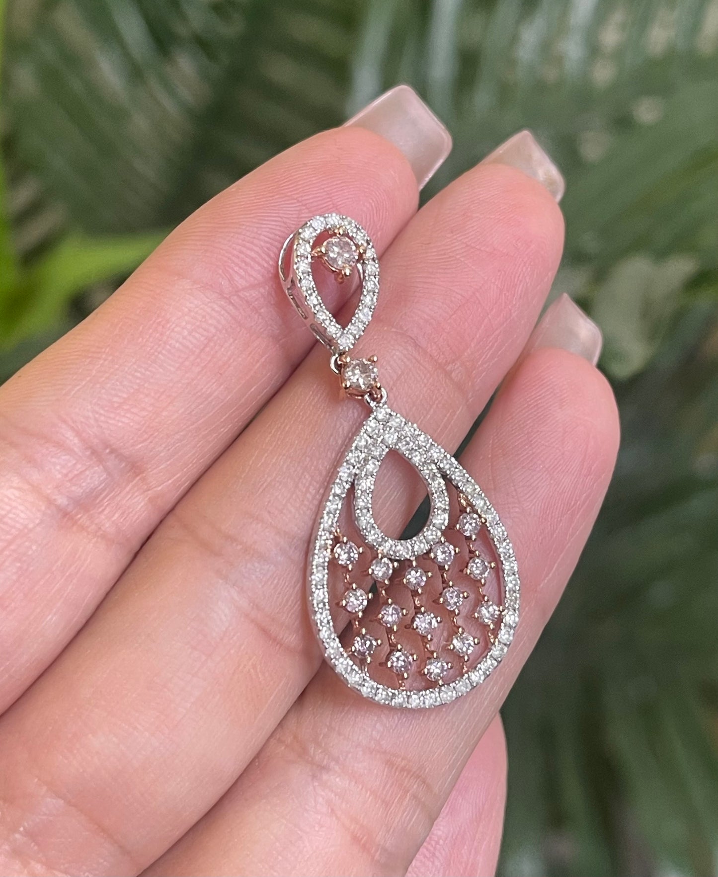 Natural Pink Diamond Halo Pendant In 14ct White Gold & Rose Gold