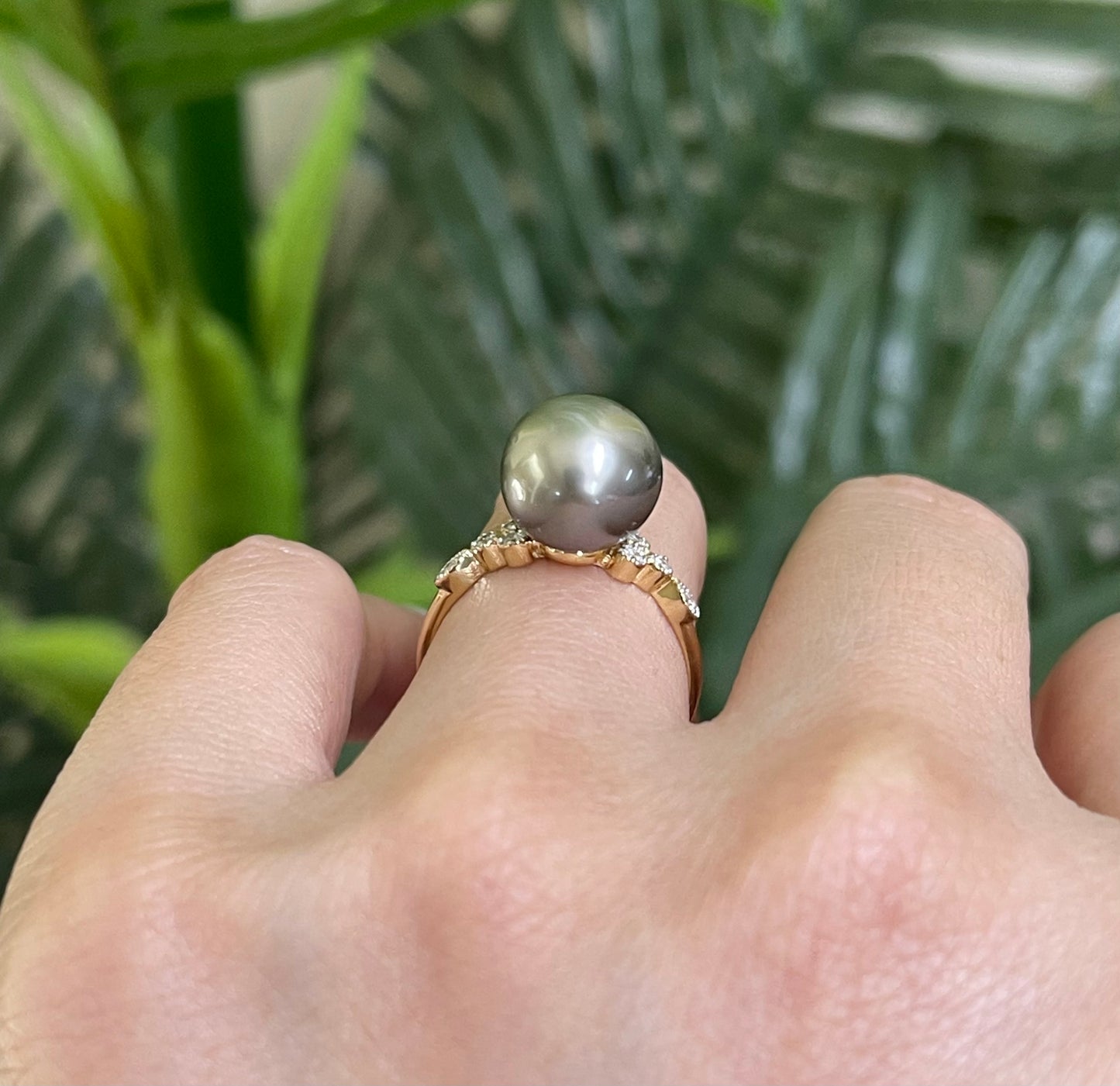 Tahitian Pearl & Diamond Ring In 14ct Yellow Gold