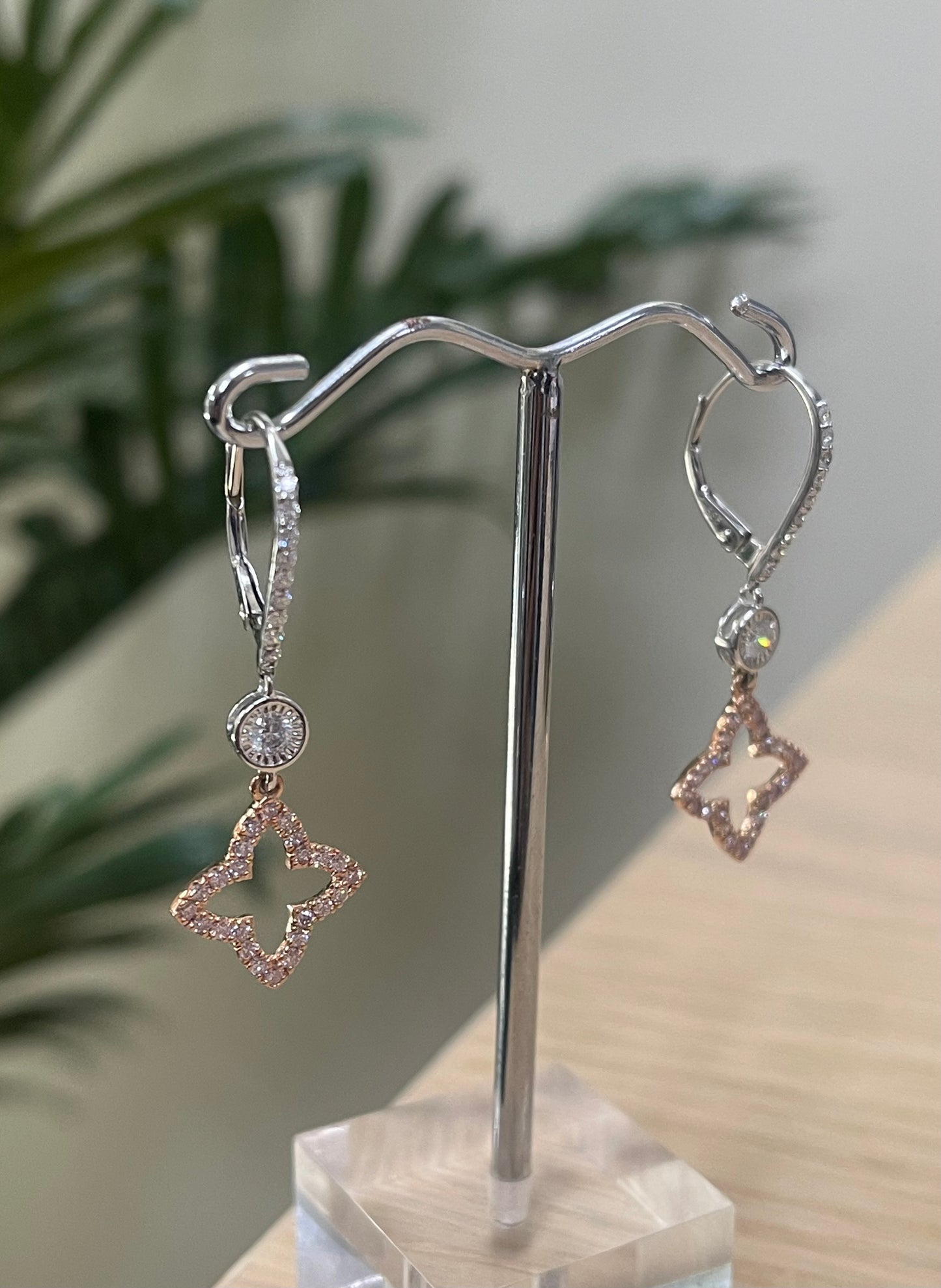 Rosé Lumière – Natural Pink & White Diamond Drop Earrings In 14ct White Gold & Rose Gold