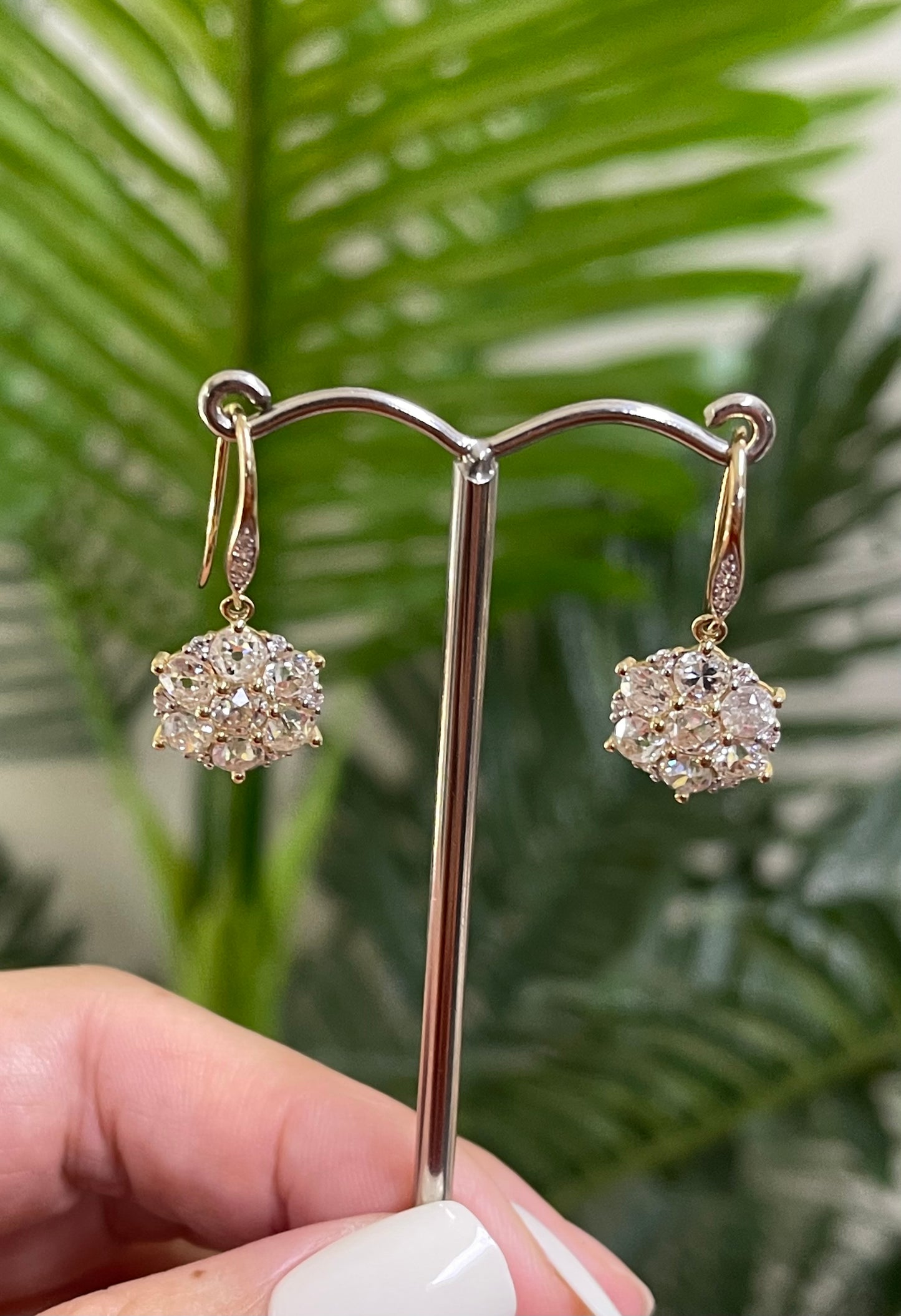 3.79ct Natural Old Mine Cut Diamond Earrings In 14ct Yellow Gold
