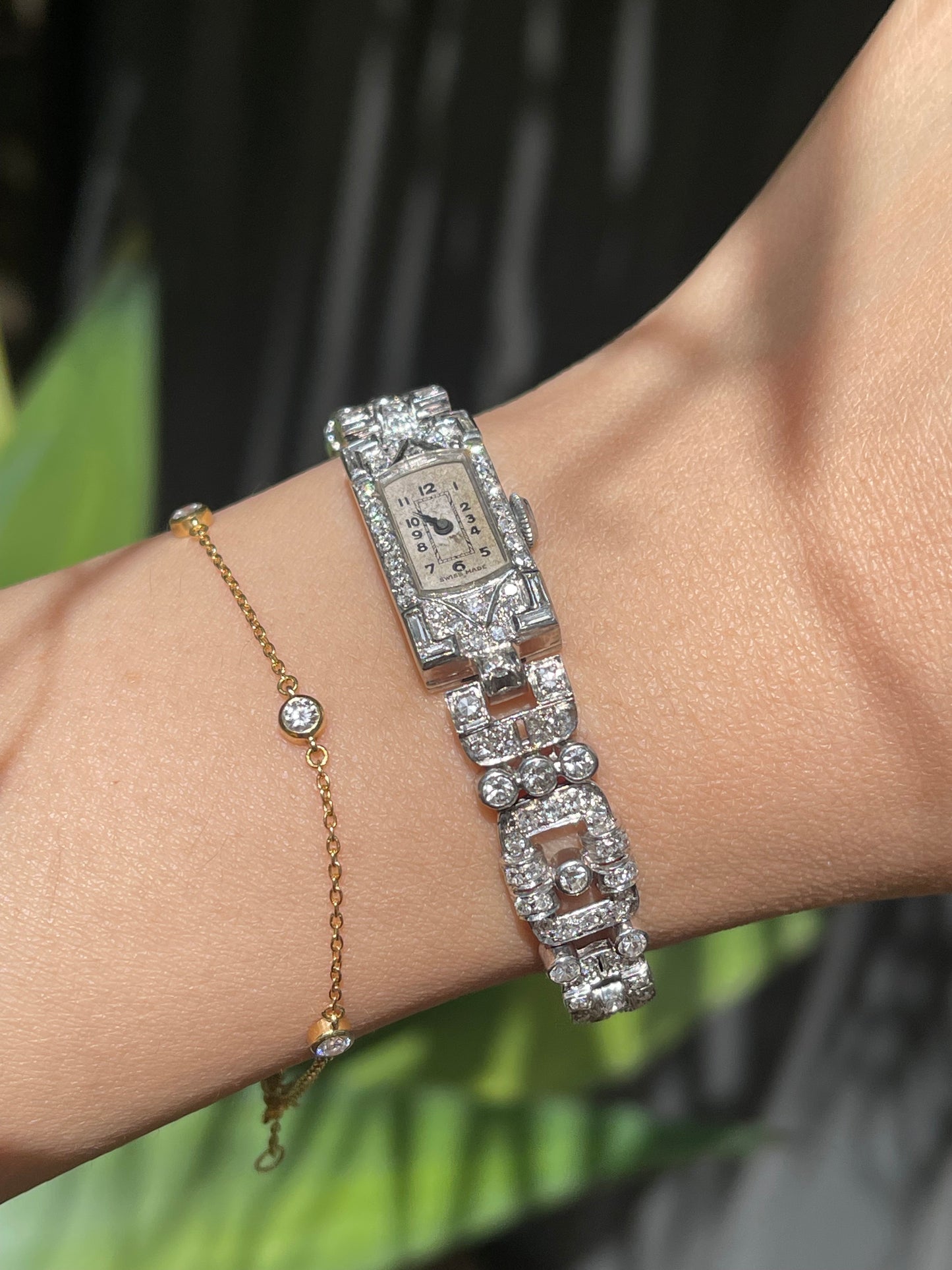 Original Antique Art Deco 3.65ct Earth Diamond Cocktail Watch In Platinum
