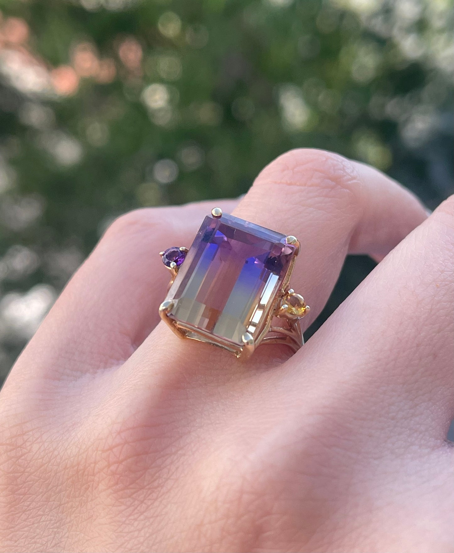 Vintage 9ct yellow gold 1998 Birmingham import natural ametrine ring large size R