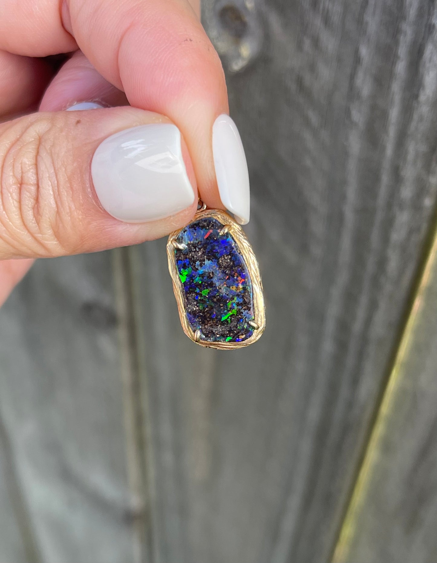 S.E. Custom Freeform Australian Opal pendant In 9ct Yellow Gold