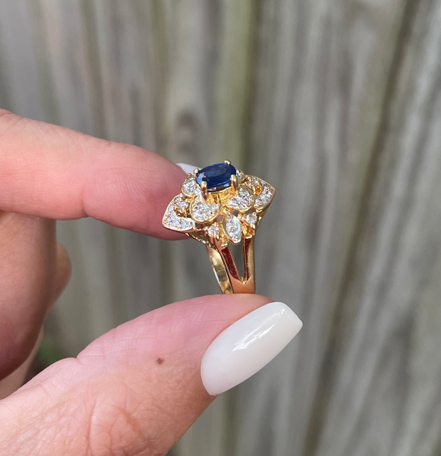 Sapphire Diamond Flower Ring In 18ct Yellow Gold