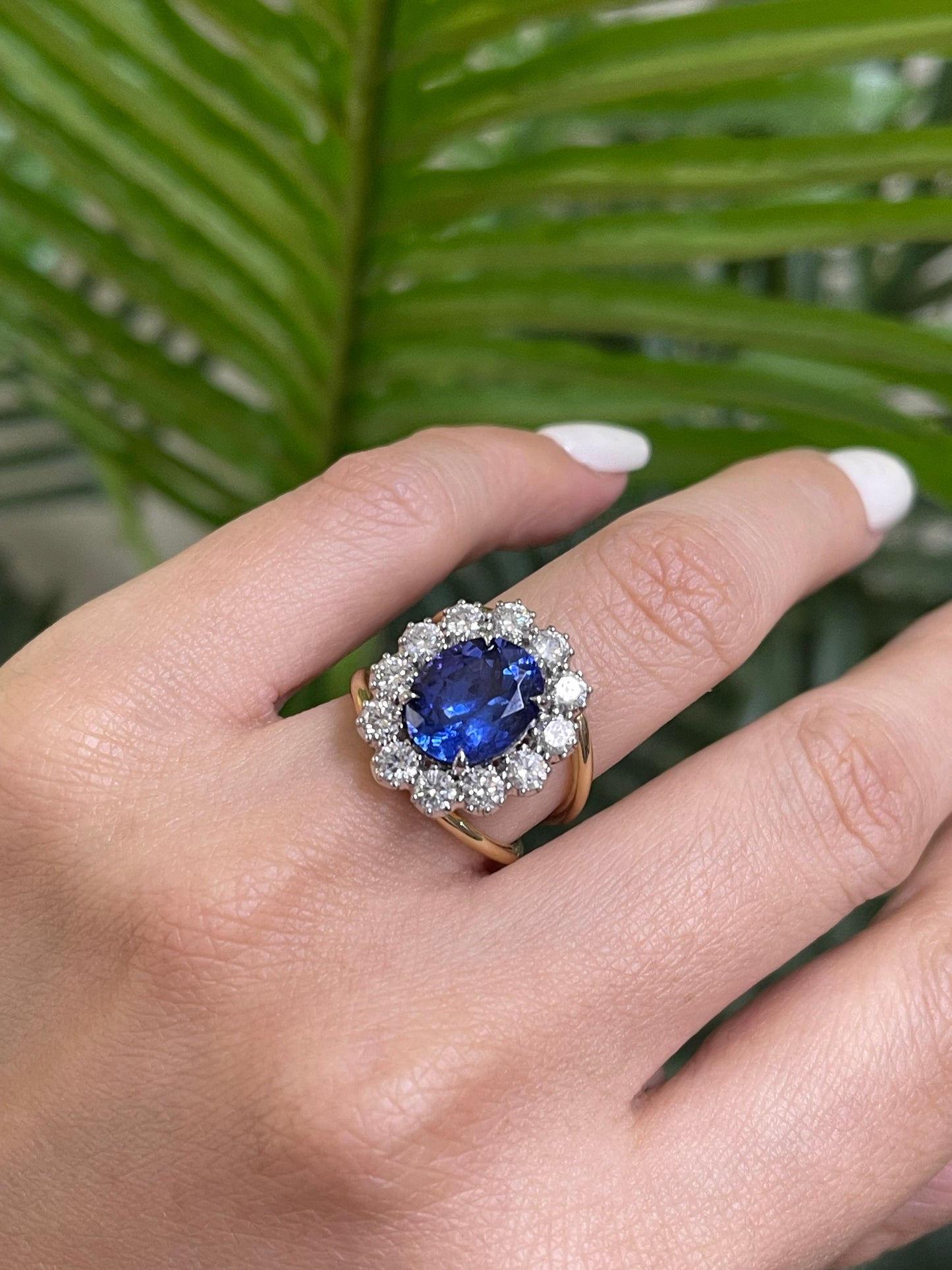 3.8ct Natural Tanzanite & 1.36ct Natural Diamond Ring With Split Shoulder In 14ct Yellow Gold