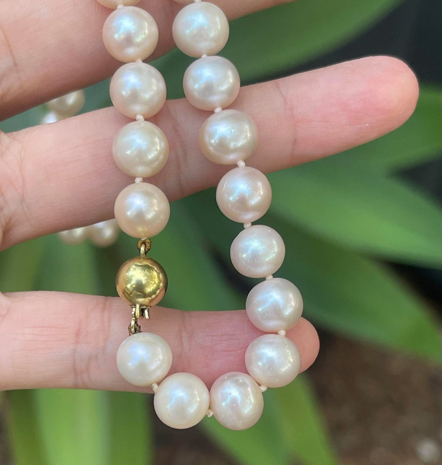 Vintage 9ct yellow gold genuine pink pearl necklace