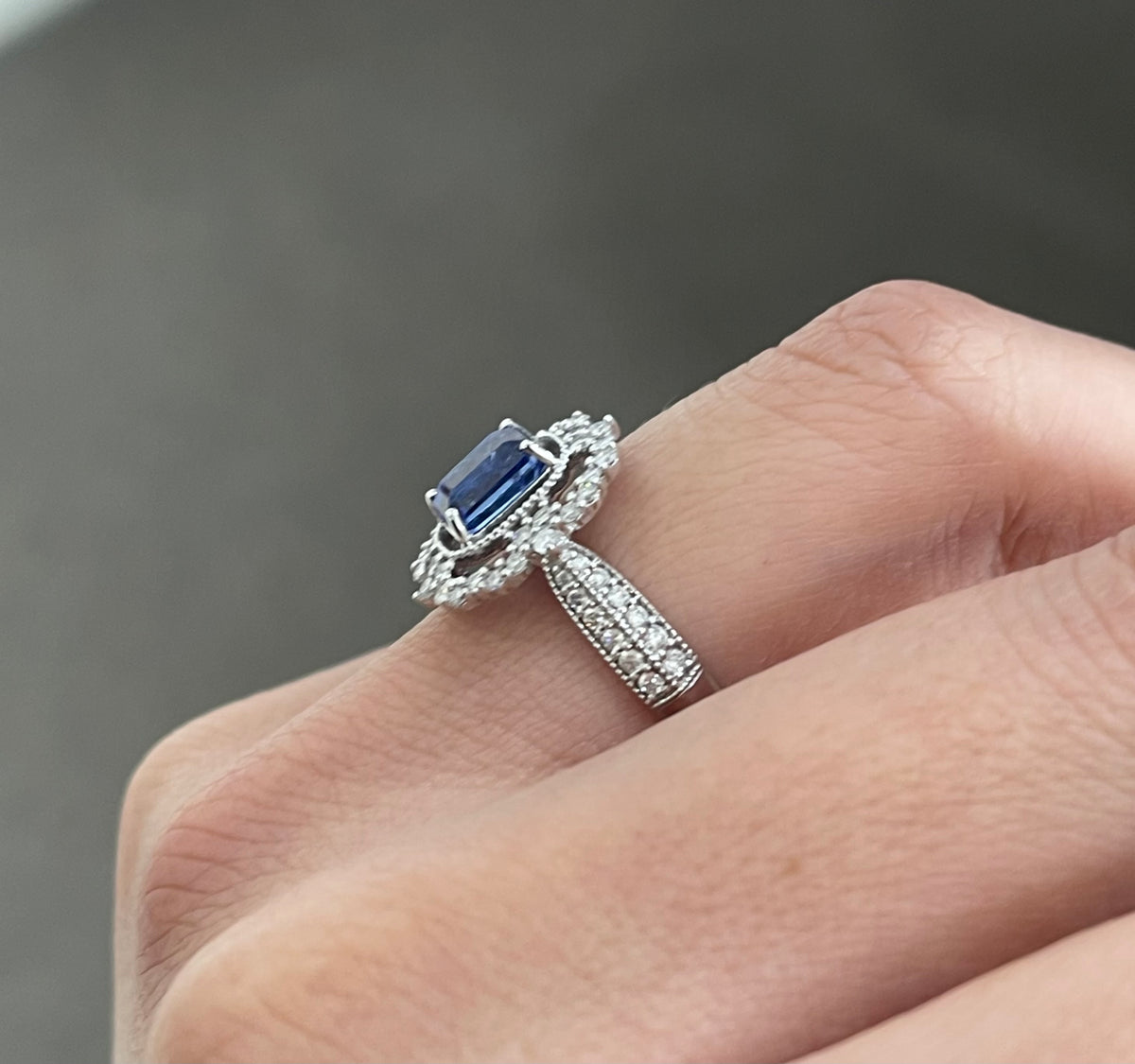 Natural Tanzanite Diamond Ring In 14ct White Gold
