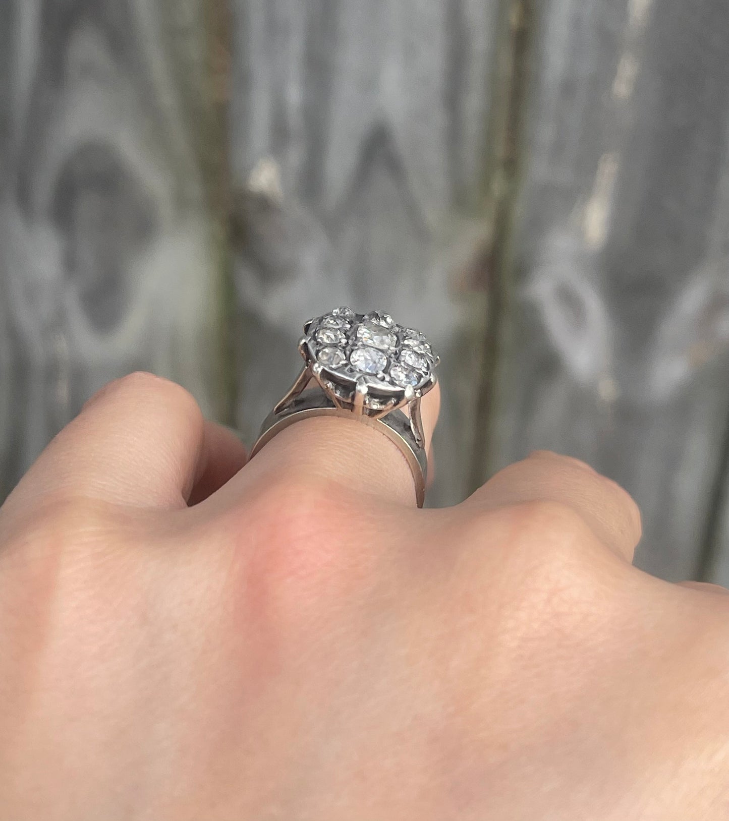 Antique 1920s 1.5ct Old Cut Diamond Cluster Ring In 18ct & Palladium