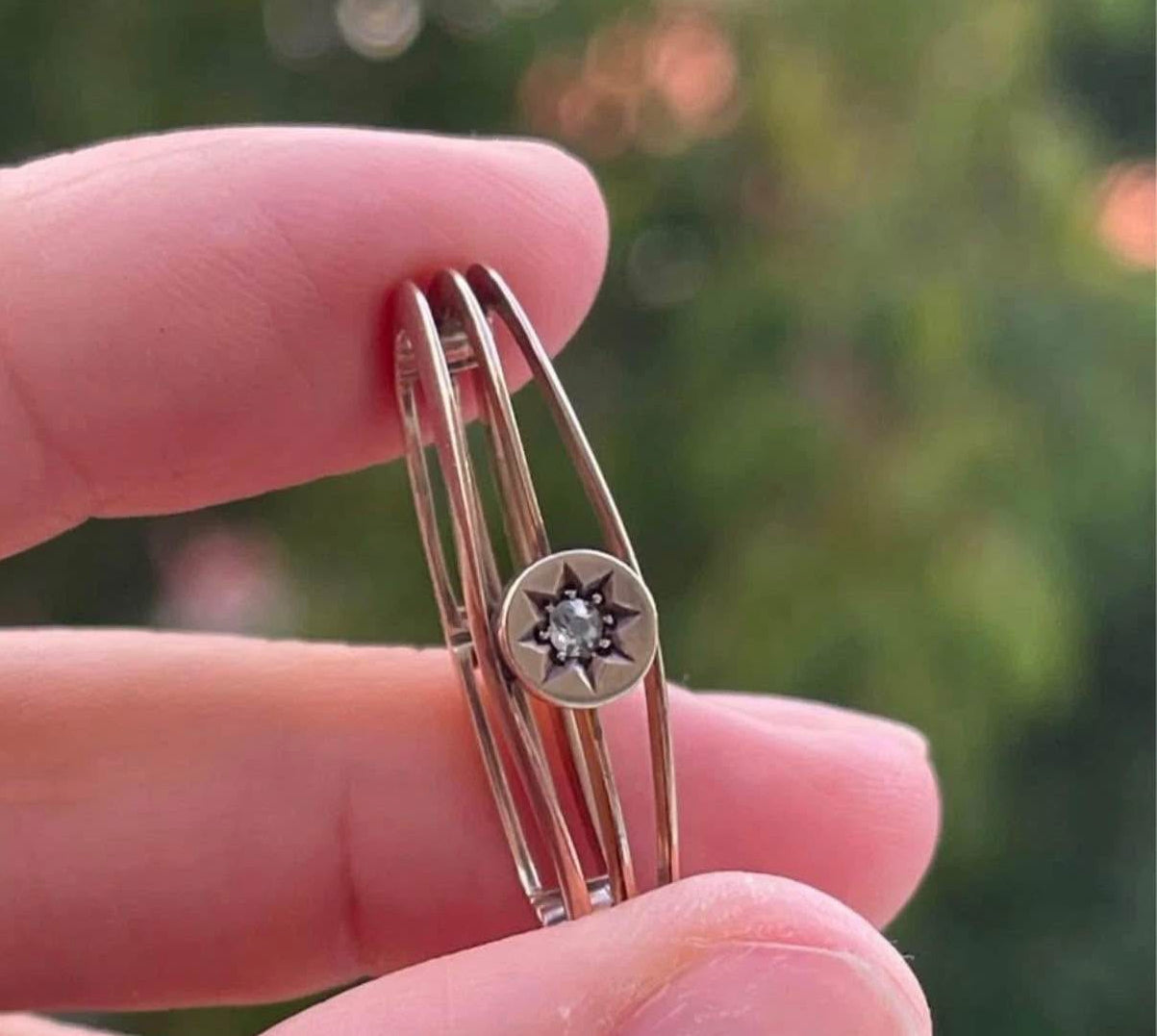 Antique 9ct Rose Gold Old Mine Cut Diamond Scarf Clip - Starburst Design