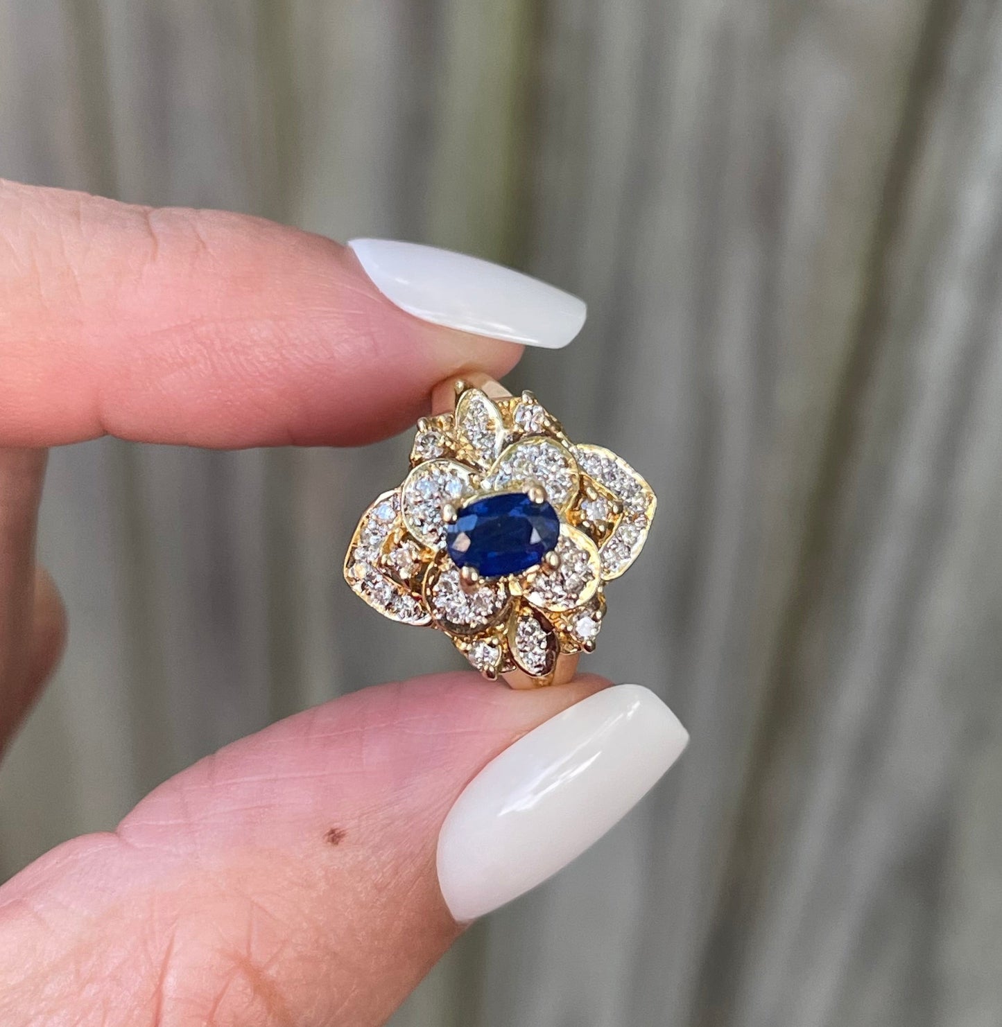 Sapphire Diamond Flower Ring In 18ct Yellow Gold