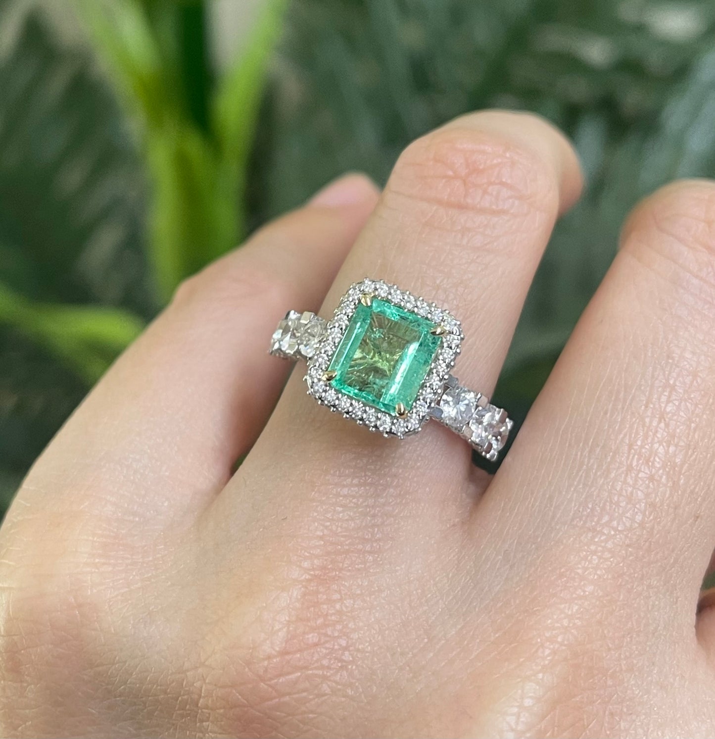 Natural Colombian Emerald & 1.8ct Diamond Ring In 14ct Yellow Gold