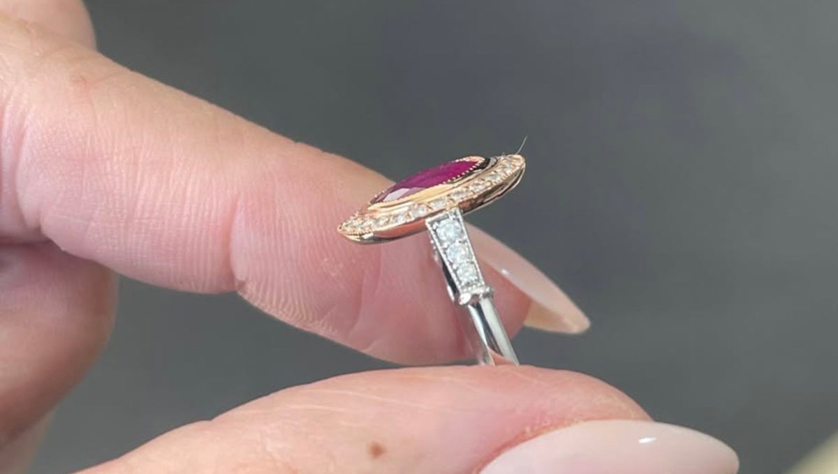 2.2ct Natural Ruby Diamond Halo Ring In 14ct White & Rose Gold