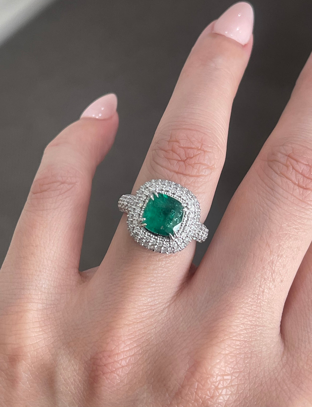 Natural Emerald Diamond Ring in 14ct White Gold