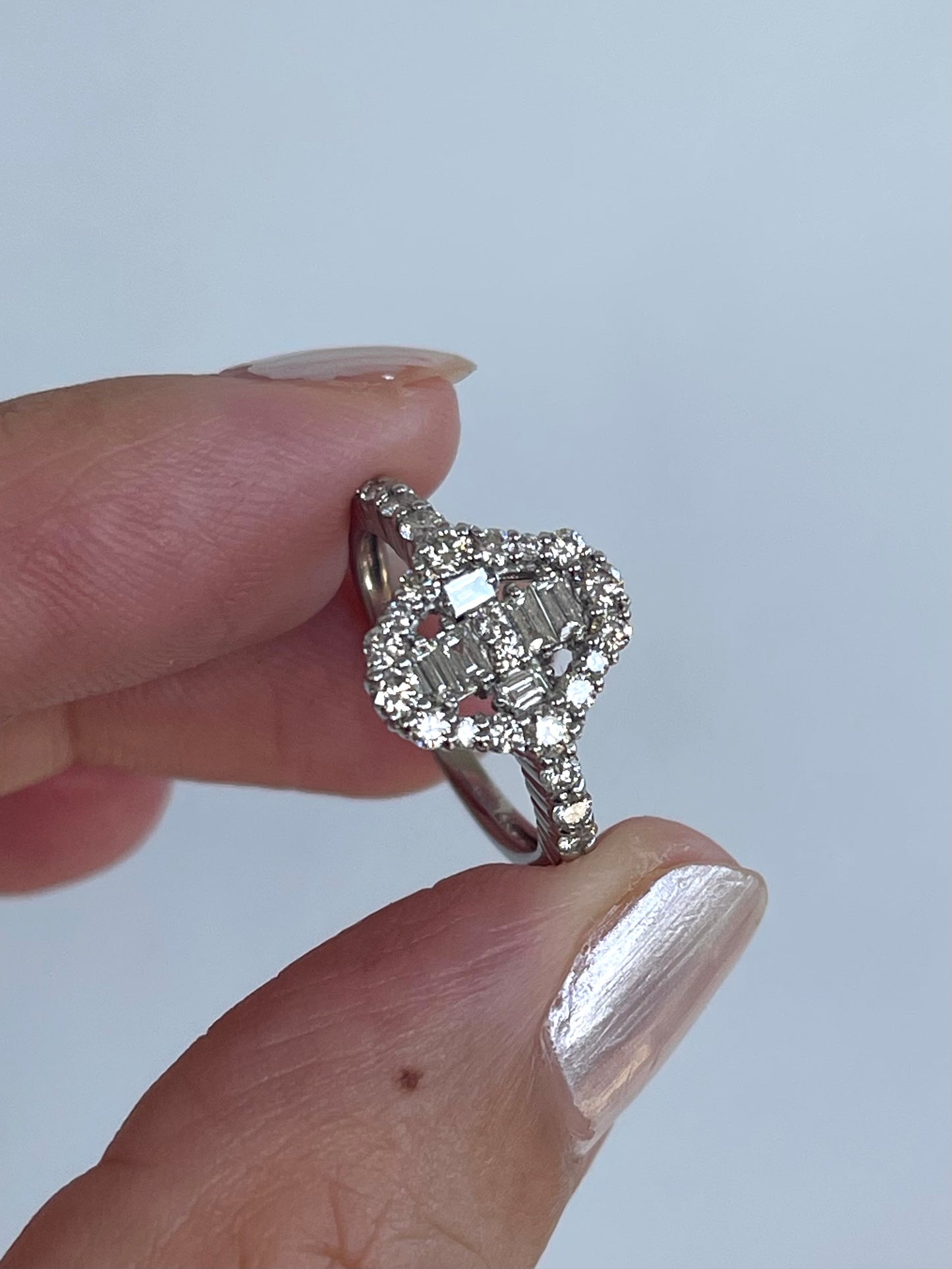 Art deco style 900 platinum 0.75ct natural diamond ring