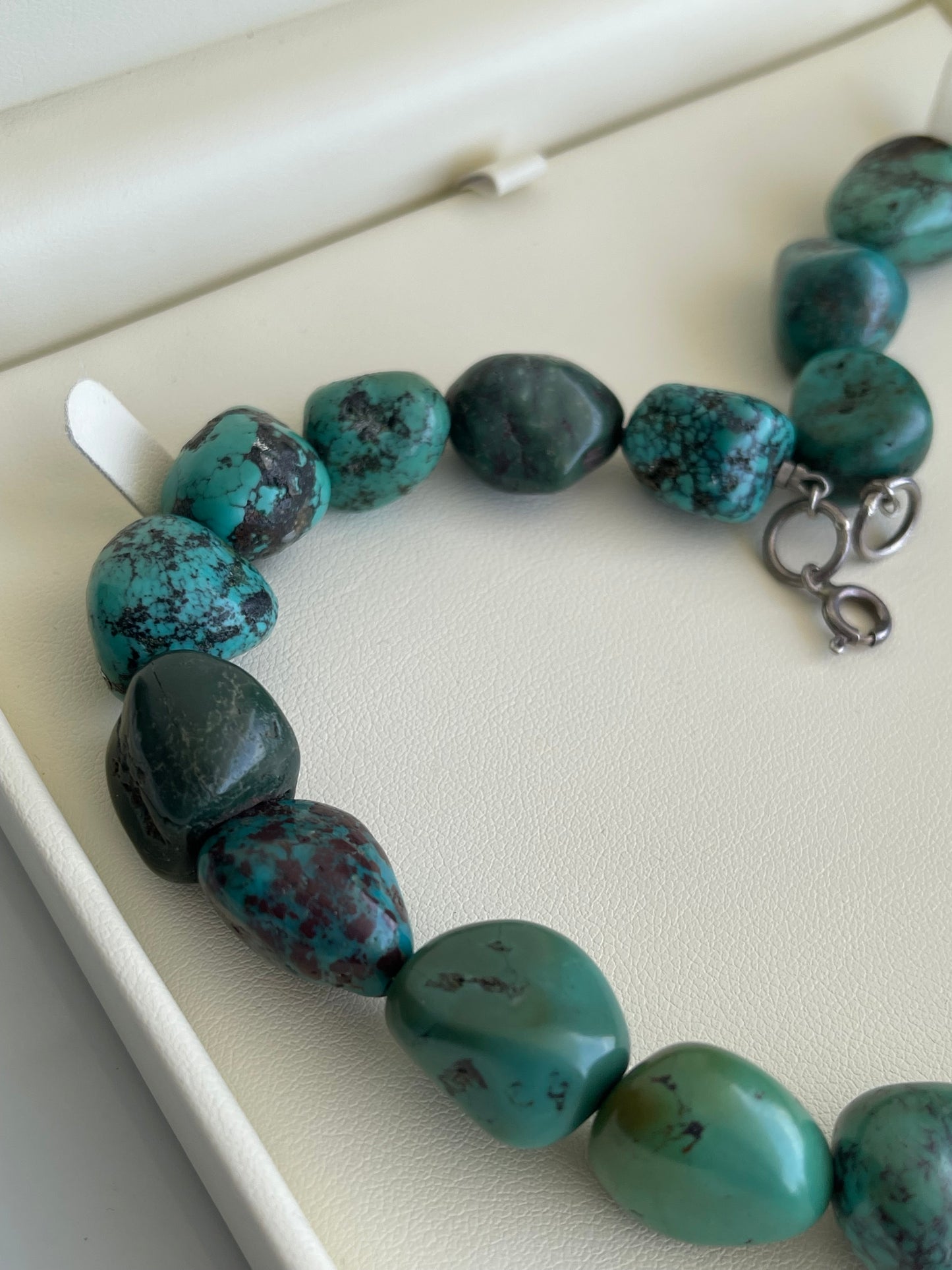 Vintage all natural large turquoise bead necklace With 925 Sterling Silver Clasp