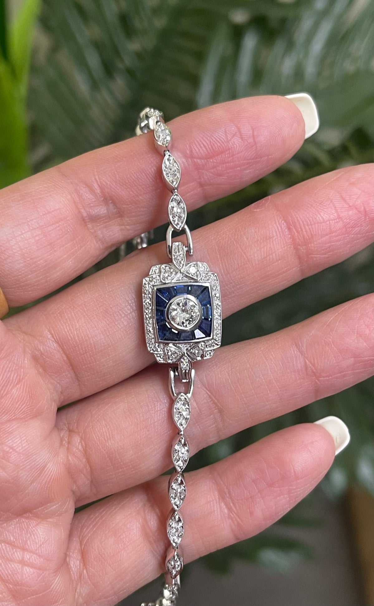 One-of-a-Kind Antique Art Deco Conversion Bracelet Natural Diamonds & Sapphires In Platinum, 14ct White Gold