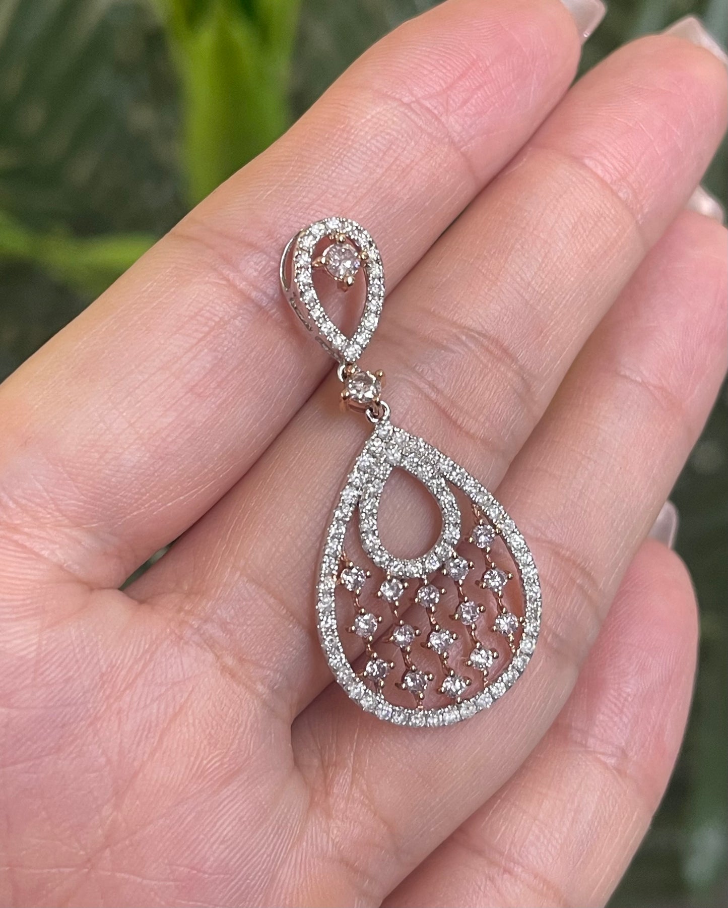 Natural Pink Diamond Halo Pendant In 14ct White Gold & Rose Gold