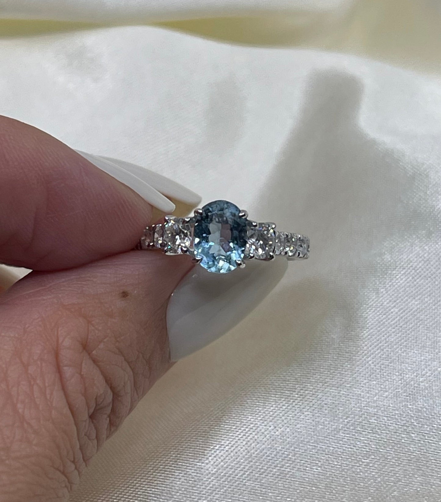 Natural Aquamarine & Diamond Ring In 14ct White Gold
