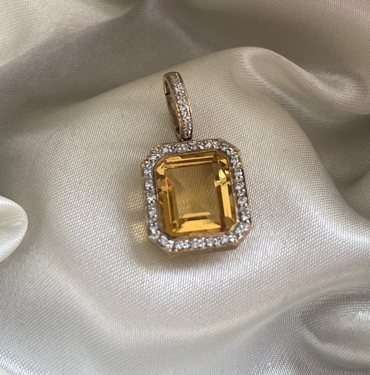 Classic Citrine Diamond Enhancer Pendant In 9ct Yellow Gold