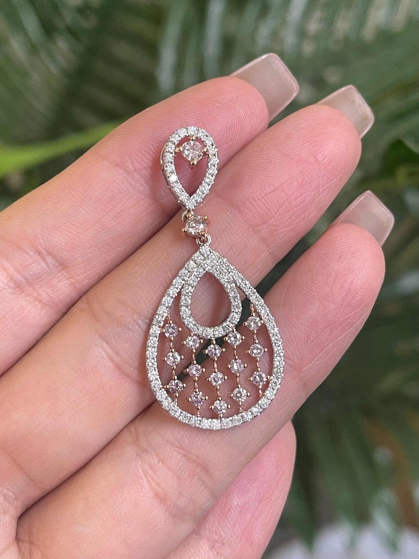 Natural Pink Diamond Halo Pendant In 14ct White Gold & Rose Gold