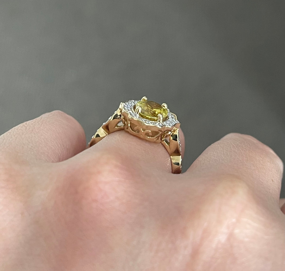 Vintage Style Natural Yellow Sapphire Diamond Ring In 14ct Yellow Gold