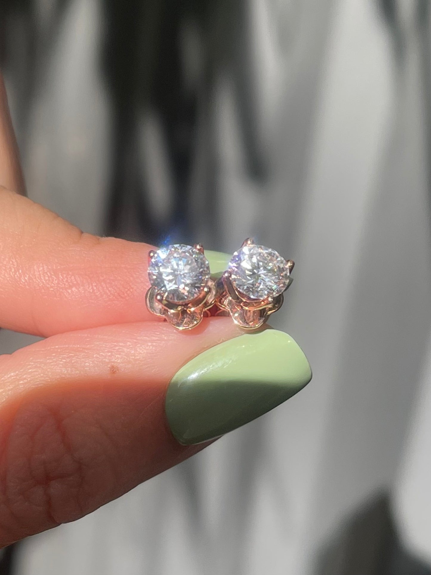 Lab 2.06ct D, VS Diamond Stud Earrings in 9ct Rose Gold