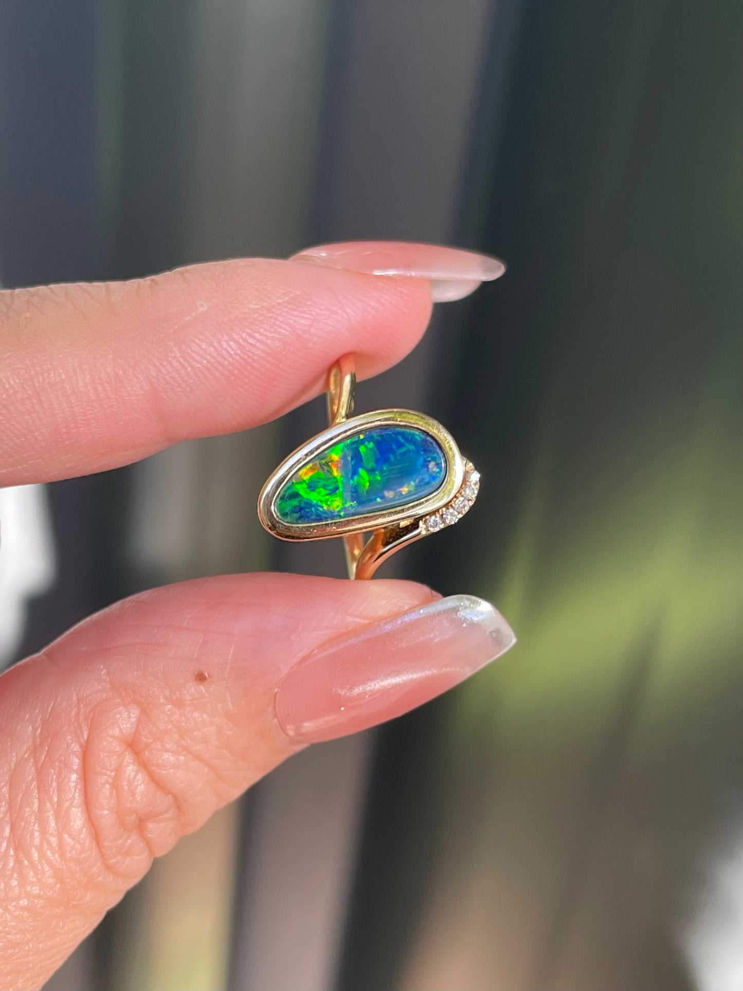 Vintage 1.8ct Natural Solid Australian Boulder Opal Diamond Ring In 14ct Yellow Gold
