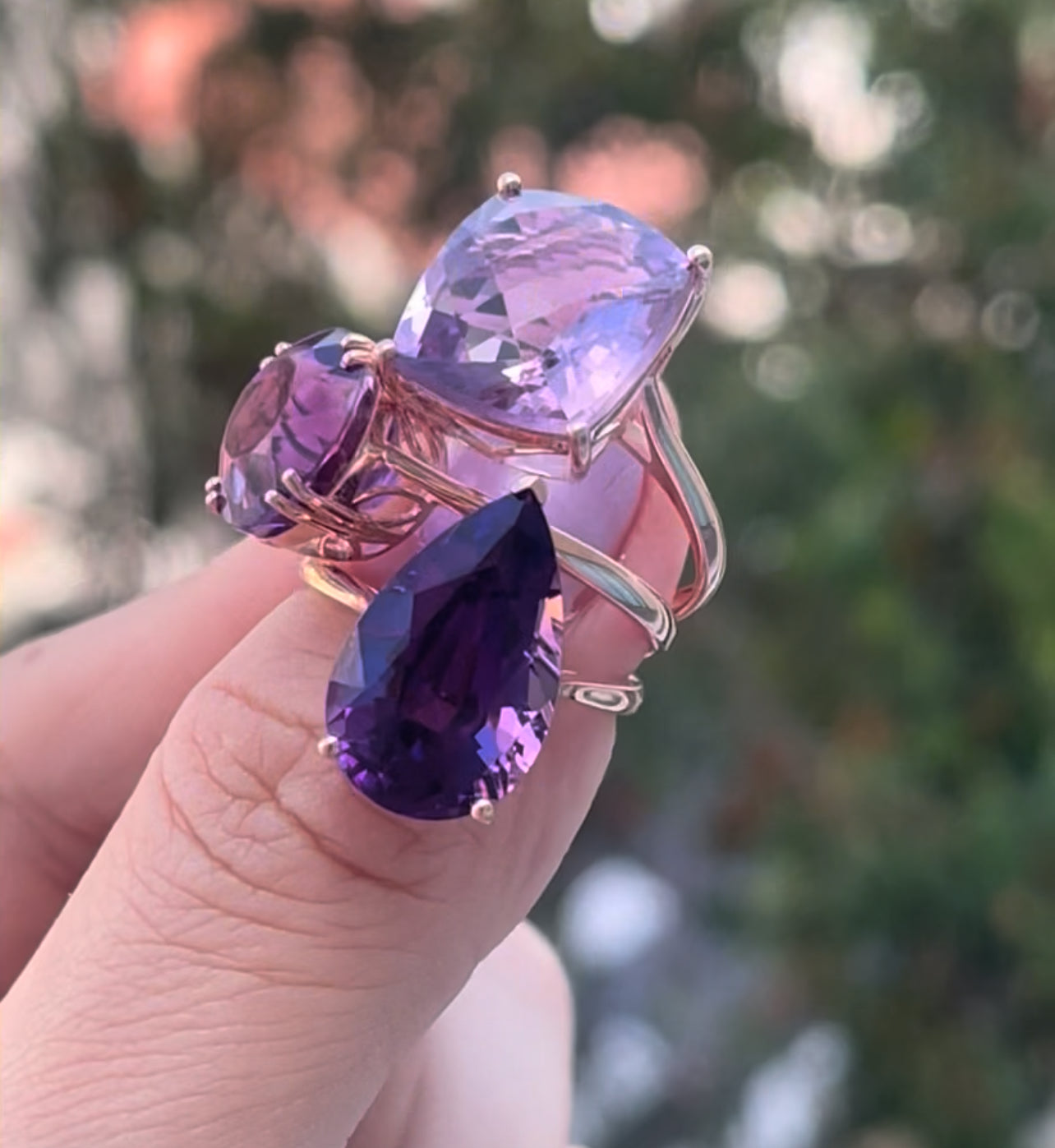 9ct rose gold pear shape 7.8ct natural deep purple amethyst ring