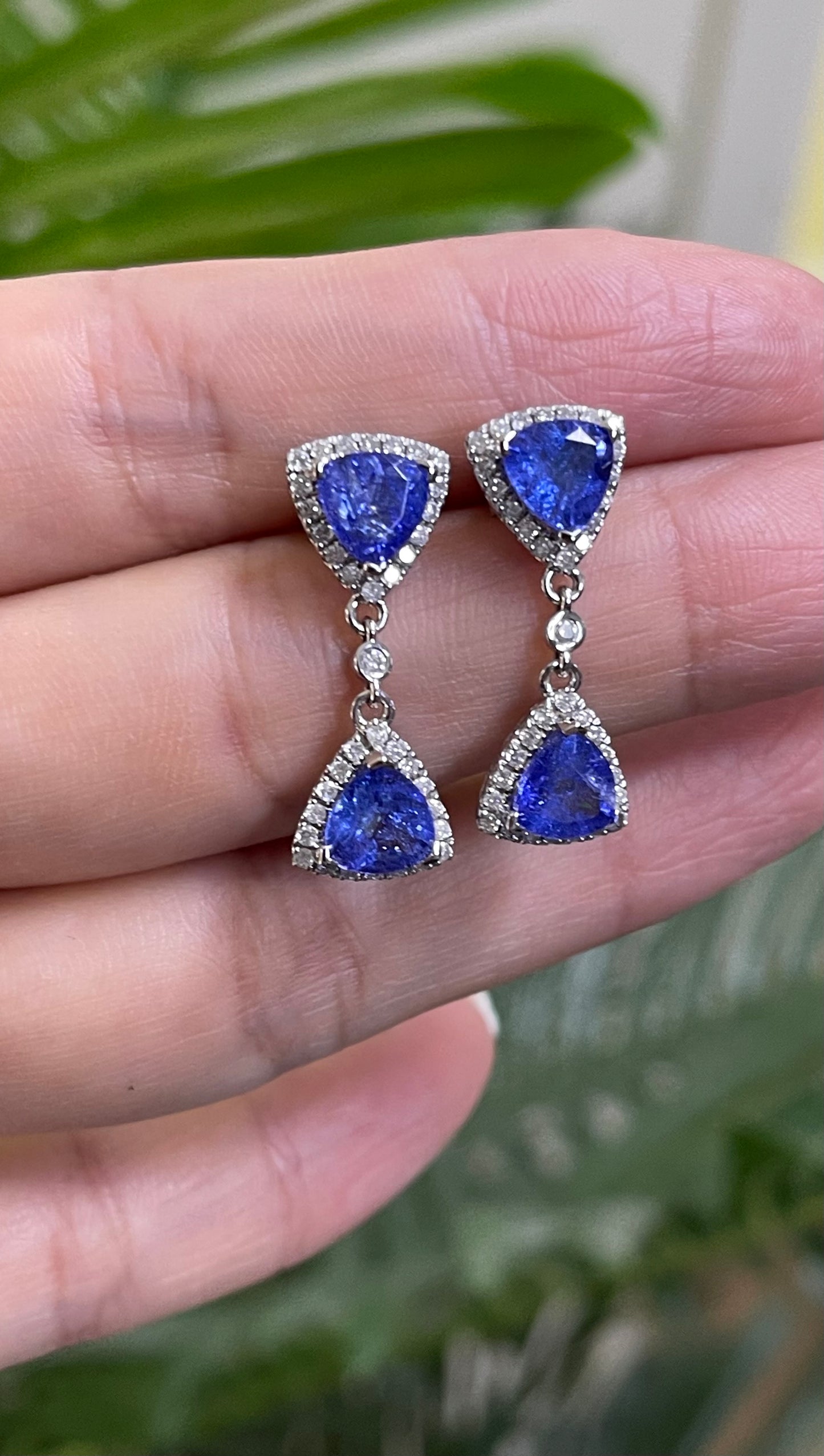 Stunning Tanzanite Diamond Drop Earrings In 14ct White Gold