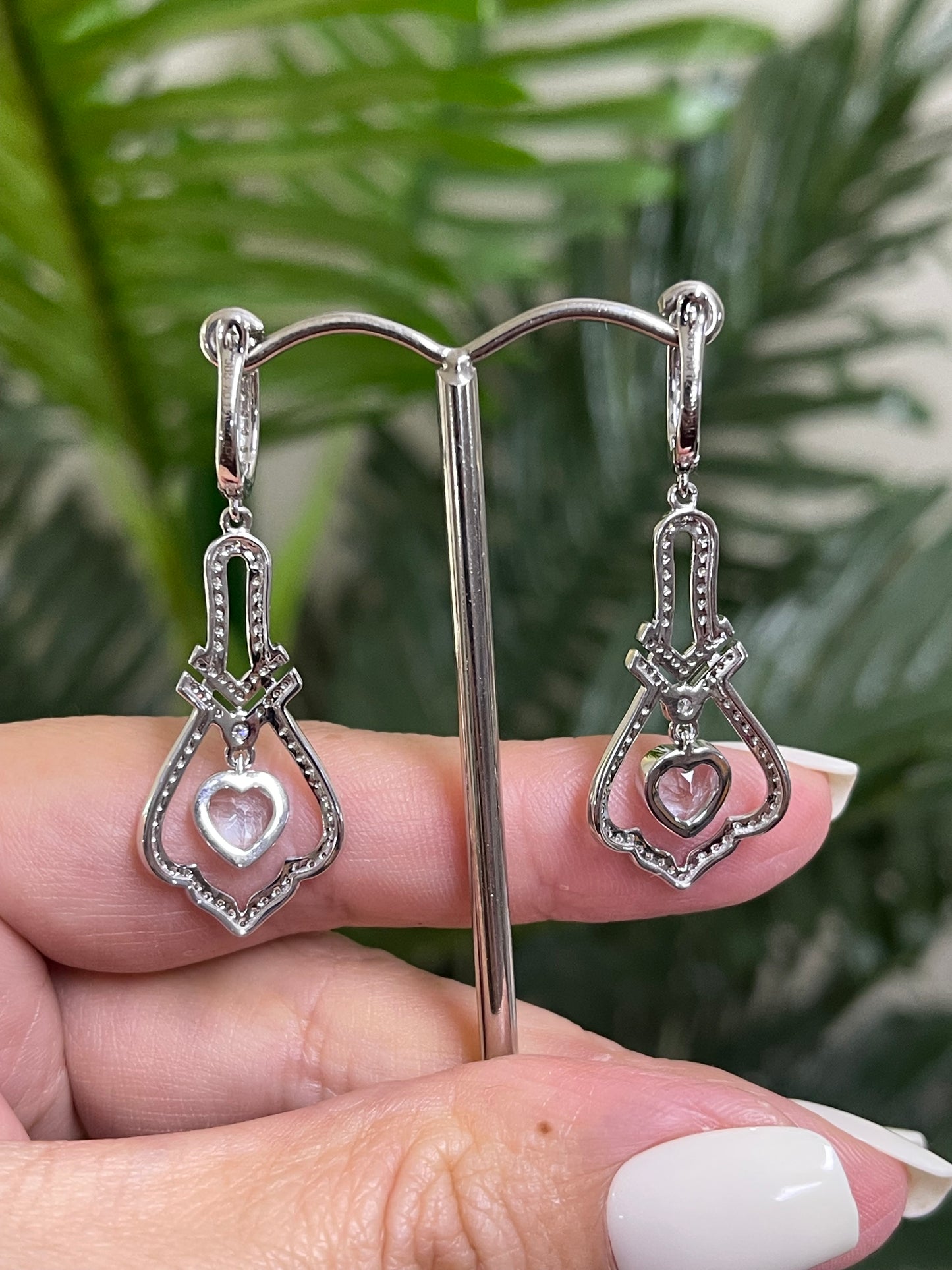 Art Deco Style Natural Aquamarine & Diamond Earrings In 14ct White Gold