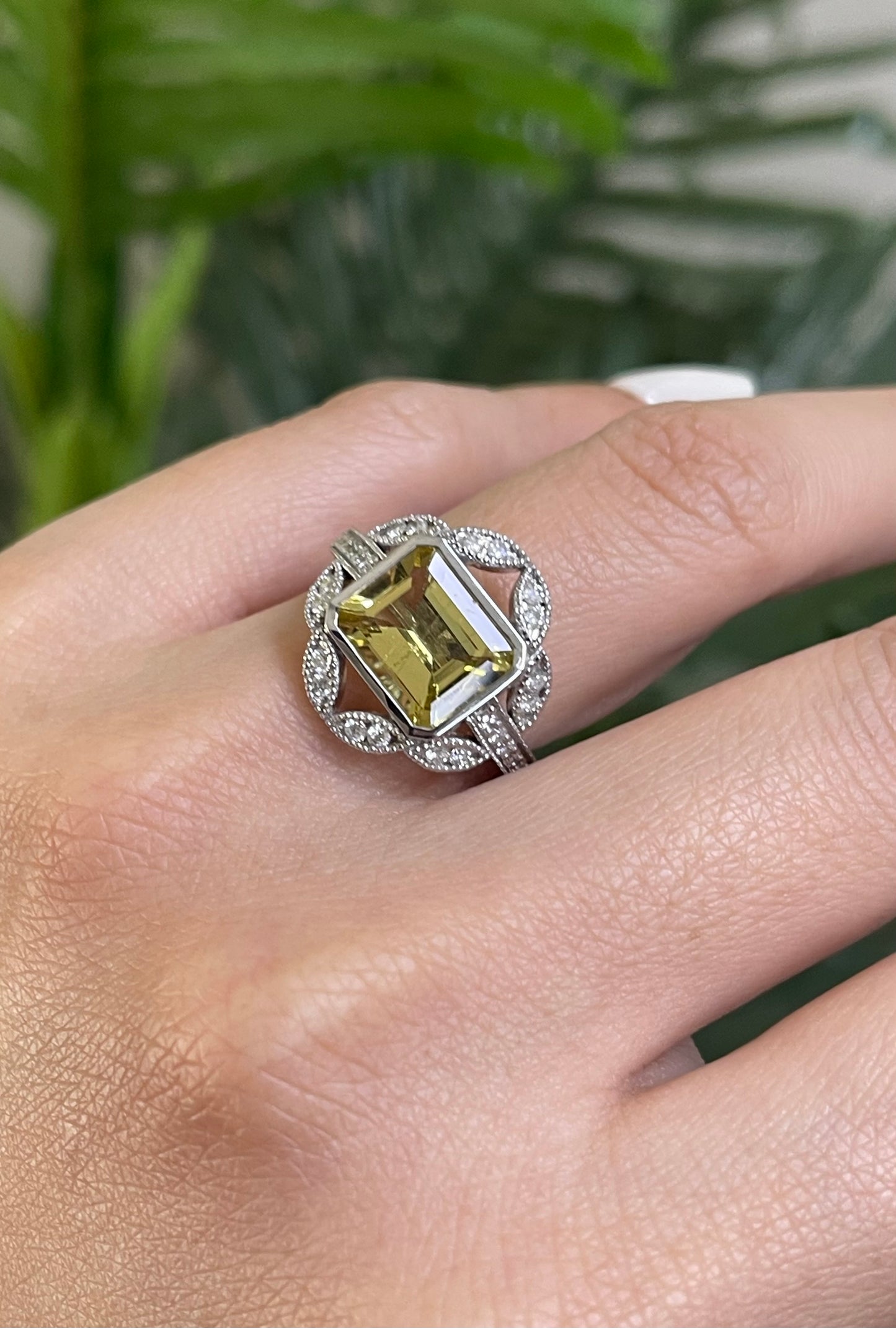 Art Deco-inspired Heliodor & Diamond Statement Ring In 14ct White Gold