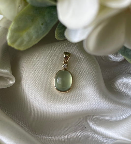 4.4ct Prehnite & Diamond Pendant in 9ct Yellow Gold