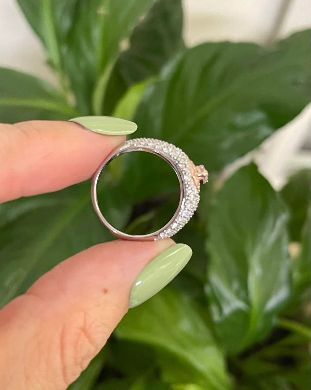 Natural Light Pink Diamond & White Diamond Love Heart Ring In 14ct Rose & White Gold