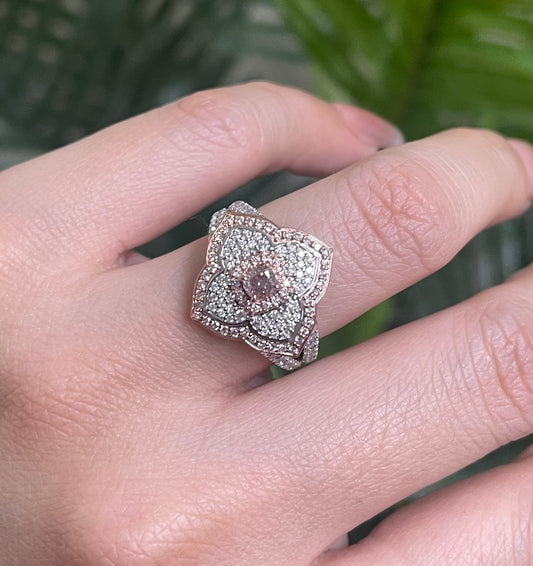 Natural Pink Diamond Flower Ring In 14ct Rose Gold & White Gold