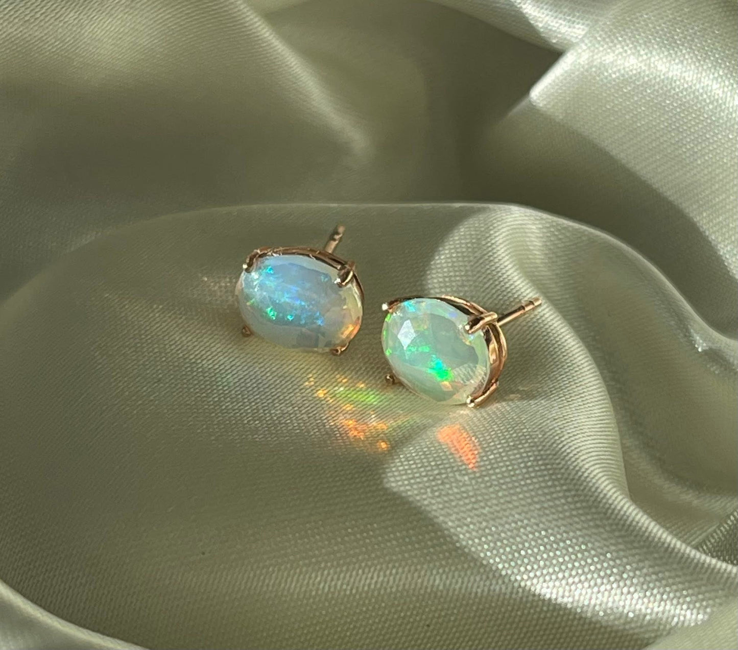 Contemporary 9ct rose gold 1.92ct natural solid Australian opal stud earrings