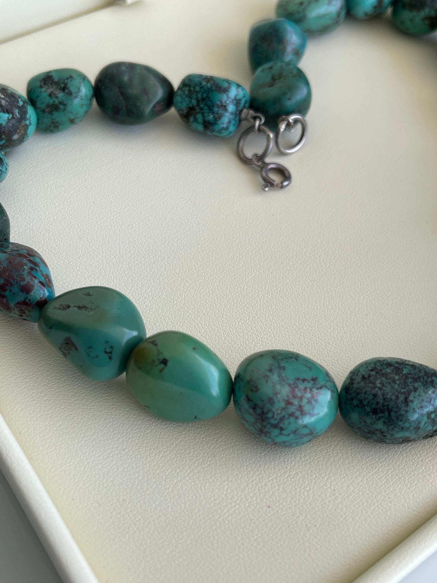 Vintage all natural large turquoise bead necklace With 925 Sterling Silver Clasp