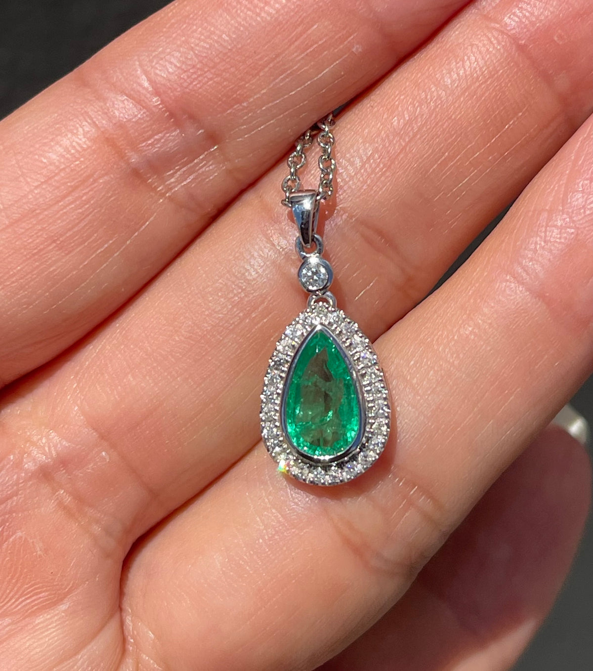 1.29ct Natural Emerald Diamond Halo Pendant In 14ct White Gold (no chain)