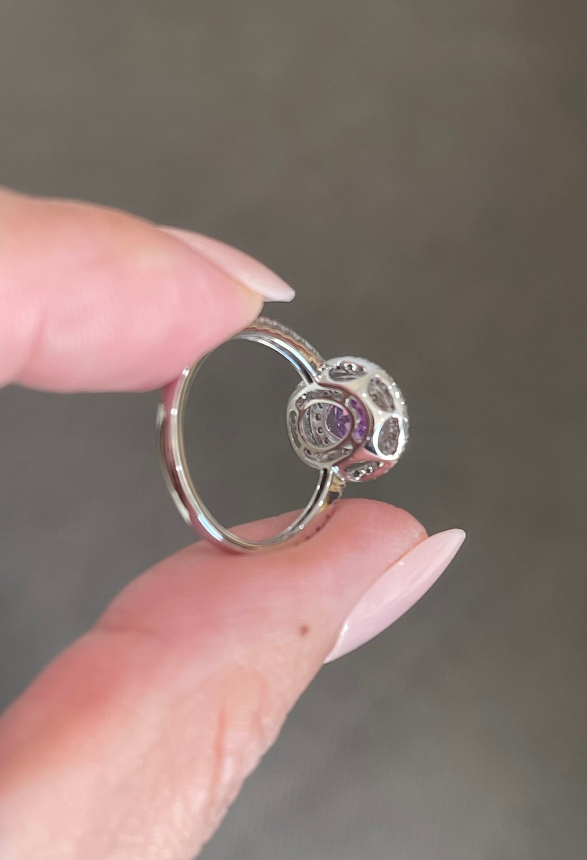 Natural Pink Sapphire Diamond Double Halo Ring In 14ct White Gold