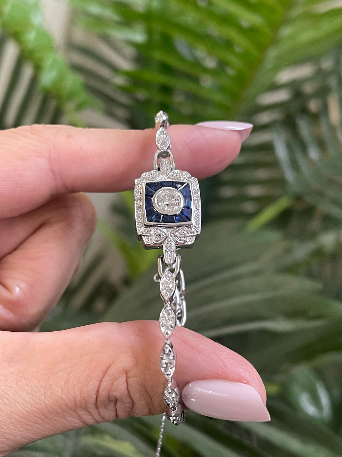 One-of-a-Kind Antique Art Deco Conversion Bracelet Natural Diamonds & Sapphires In Platinum, 14ct White Gold