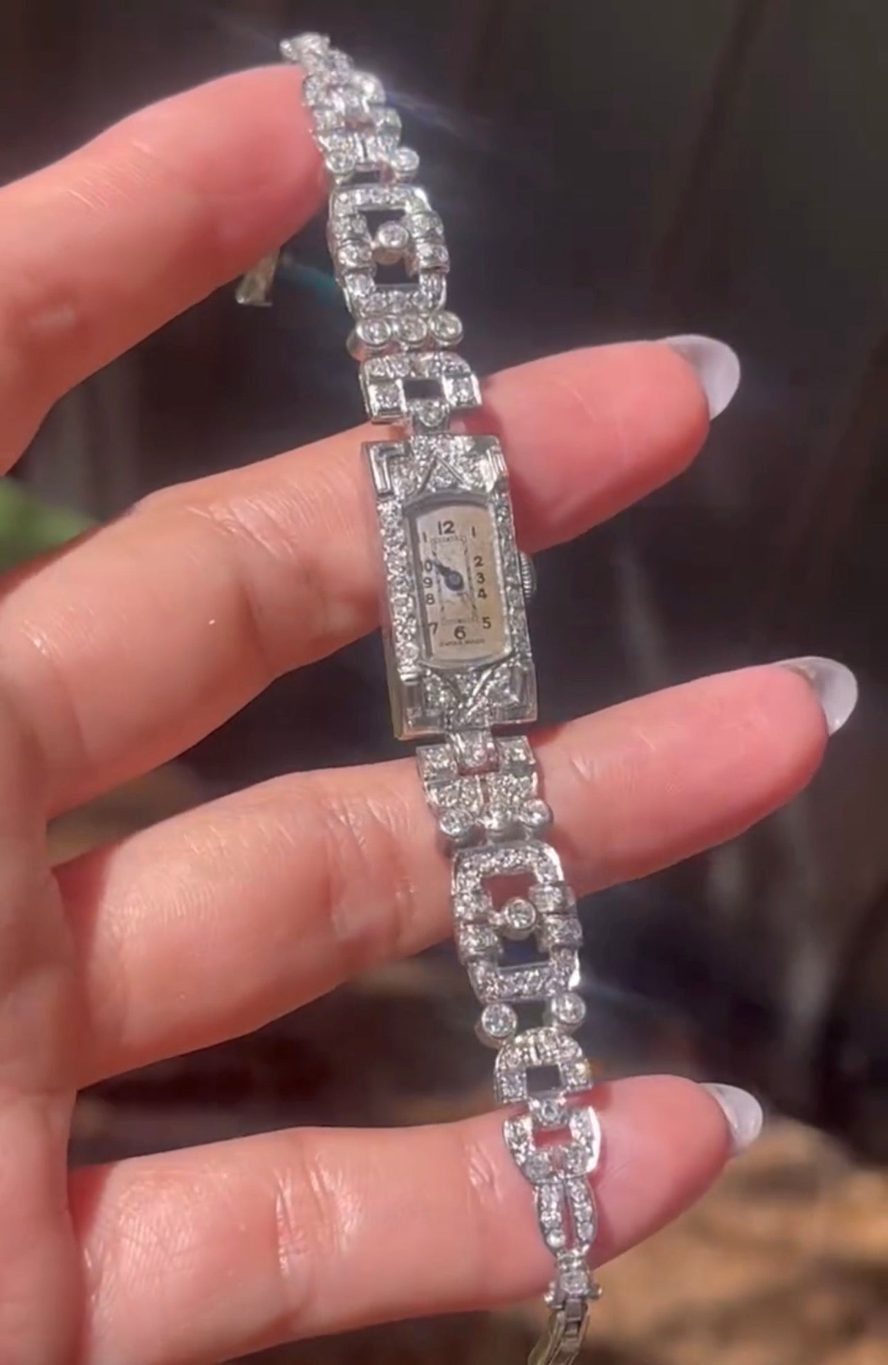 Original Antique Art Deco 3.65ct Earth Diamond Cocktail Watch In Platinum