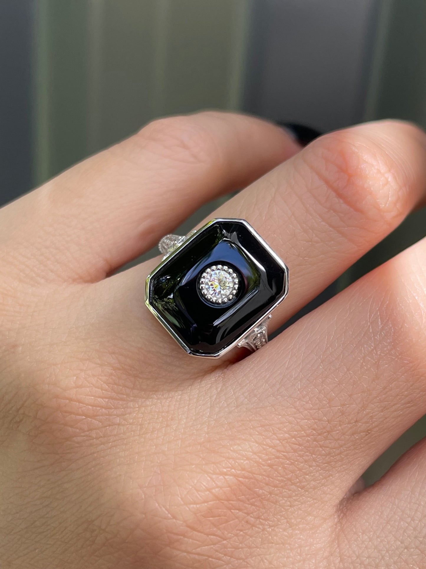 Eclipse Ring - Art Deco Inspired Onyx Diamond Ring In 950 Platinum